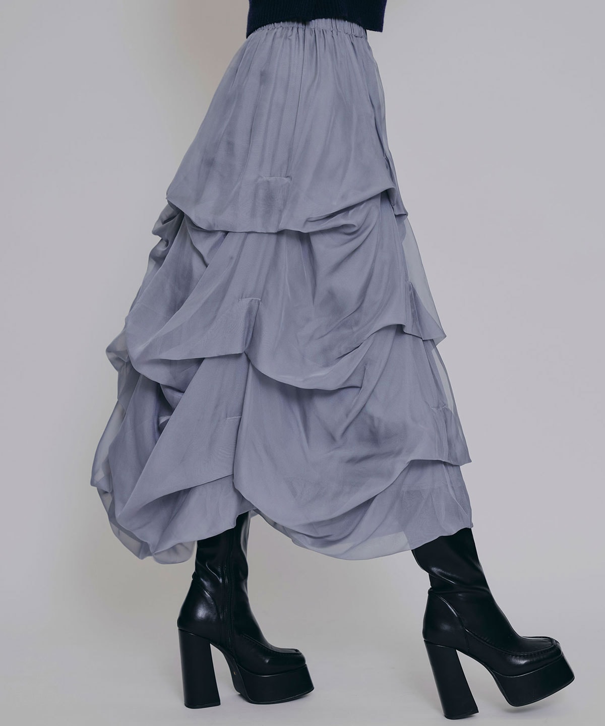 タックバルーンボリュームシフォンロングスカート
