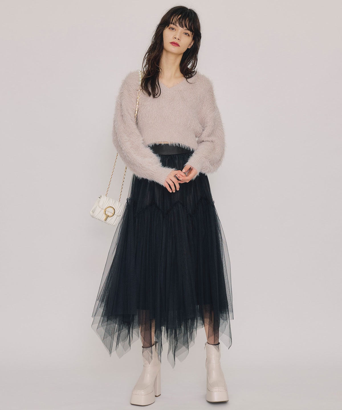チュールフレアロングスカート