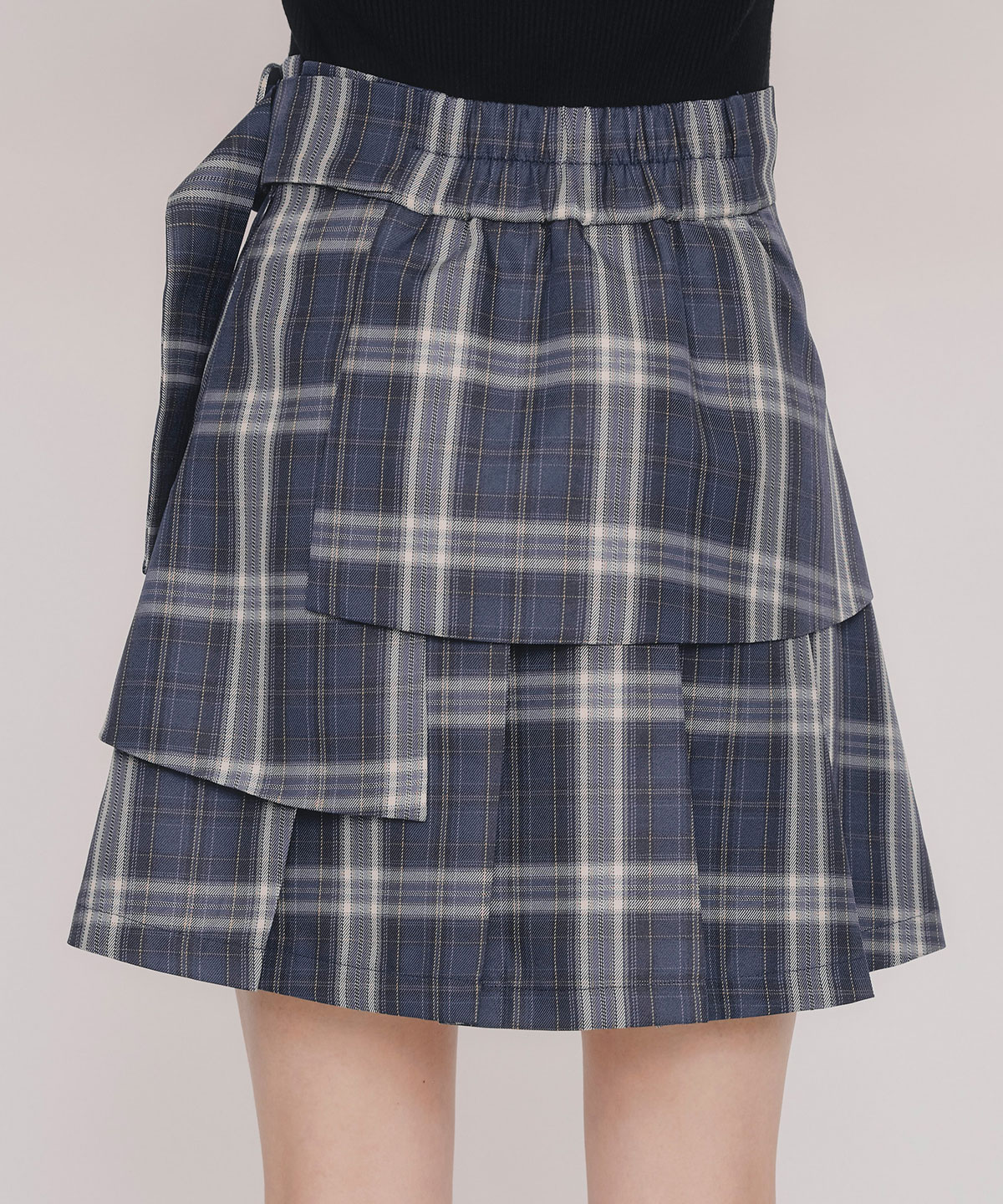 レイヤードライクチェックプリーツミニスカート