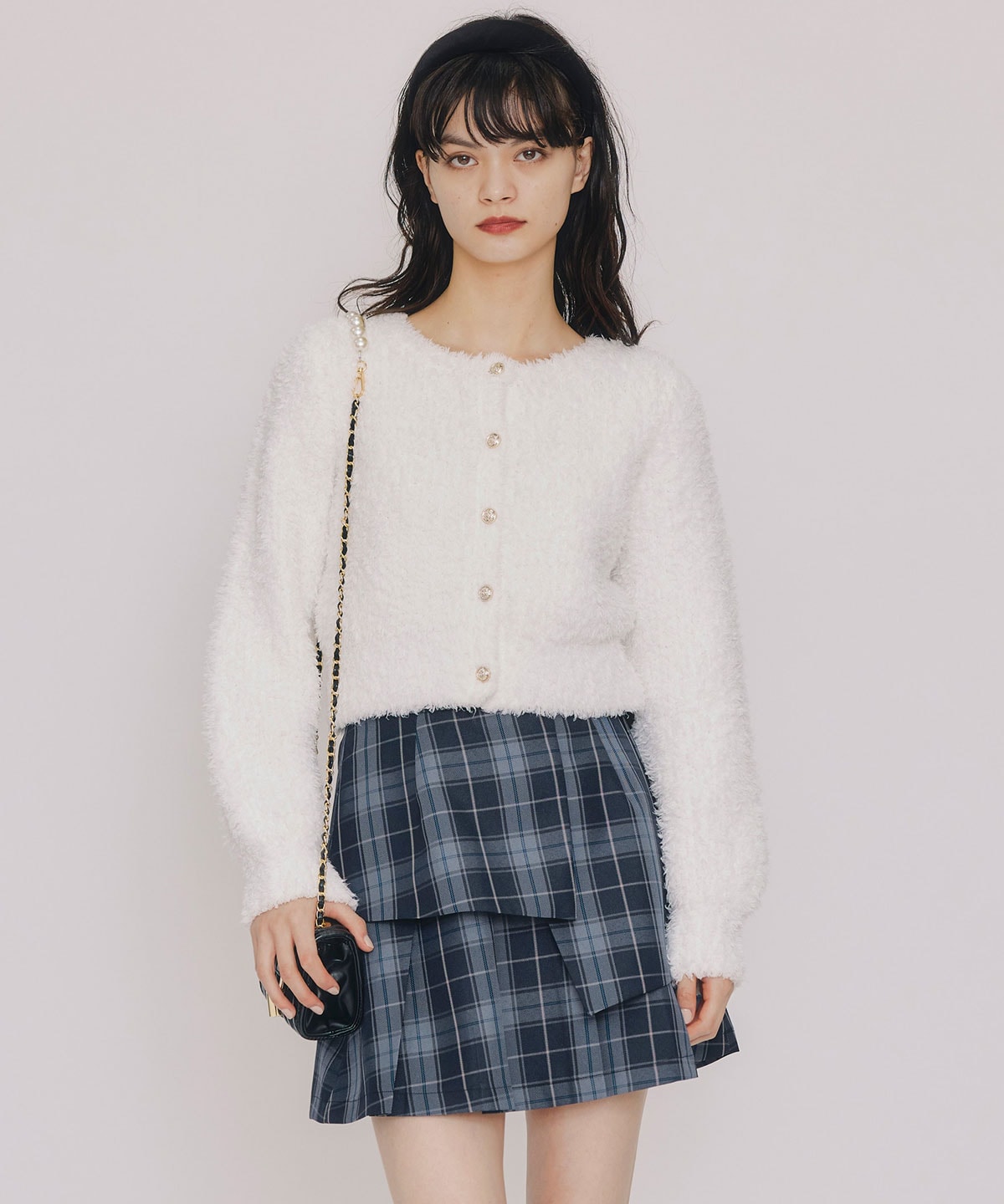 レイヤードライクチェックプリーツミニスカート