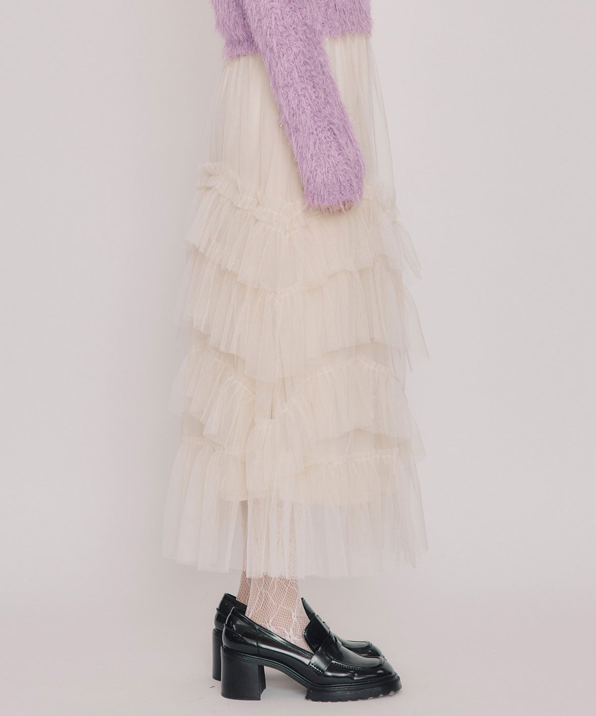 ギャザーチュールティアードロングスカート