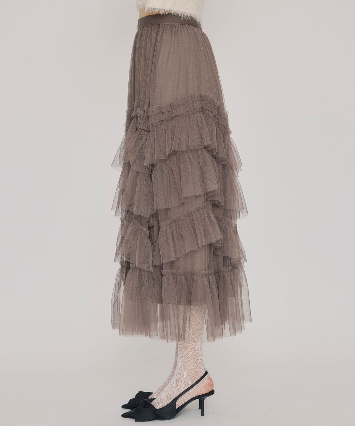 ギャザーチュールティアードロングスカート
