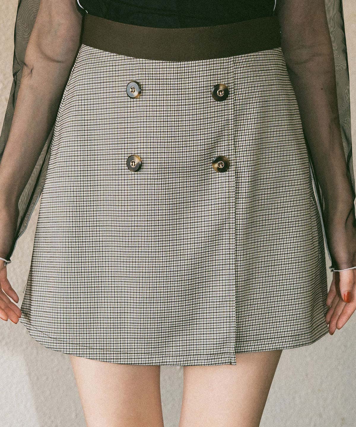 【セットアップ可能】グレンチェックミニラップスカートライクショートパンツ