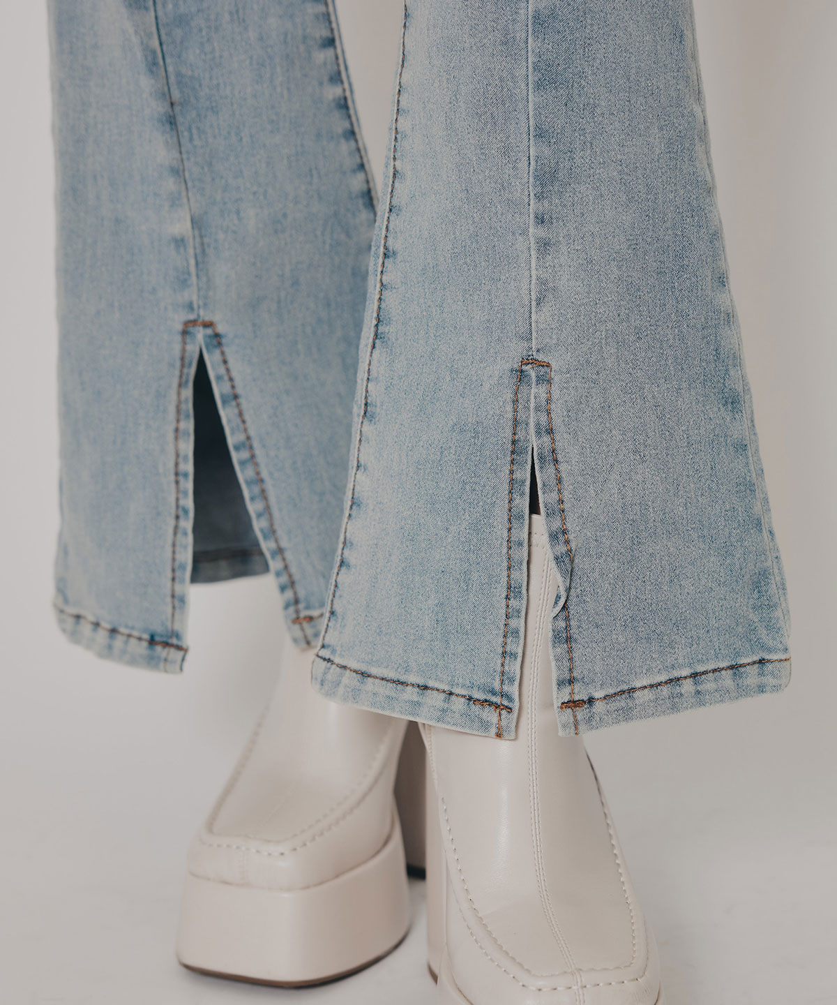 カットアウトリボンストレッチデニム