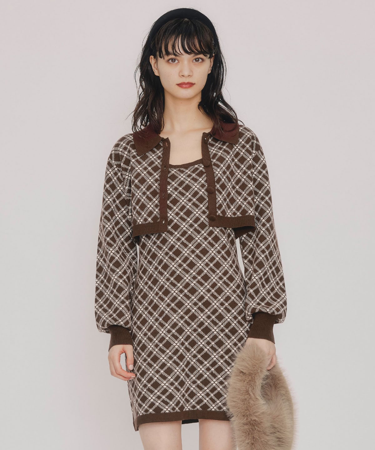 クラシカルニットカーディガン×キャミソールニットワンピースセットアップ