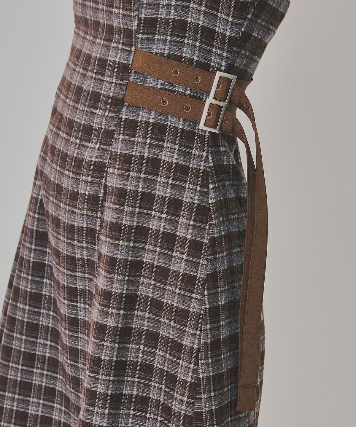 チェックショートジャケット×Wベルトワンピースセットアップ