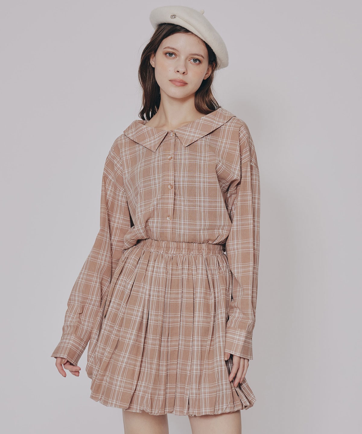 マルチWAYチェックブラウス×バルーンスカートセットアップ