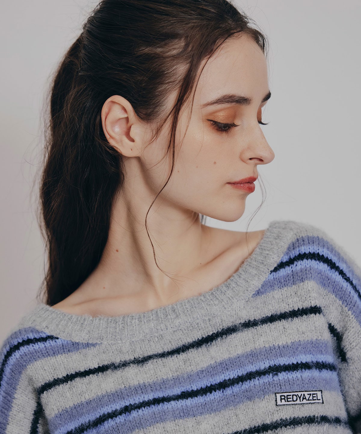 フラッフィニットボーダープルオーバー×タイトミニスカートセットアップ