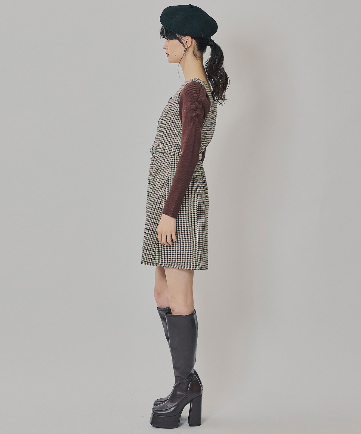 ハウンドトゥースショートジャケット×ミニワンピース