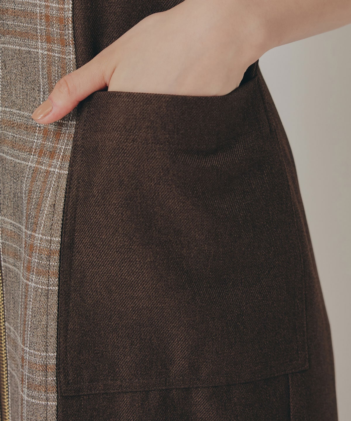 フロントジップバイカラーチェックワンピース