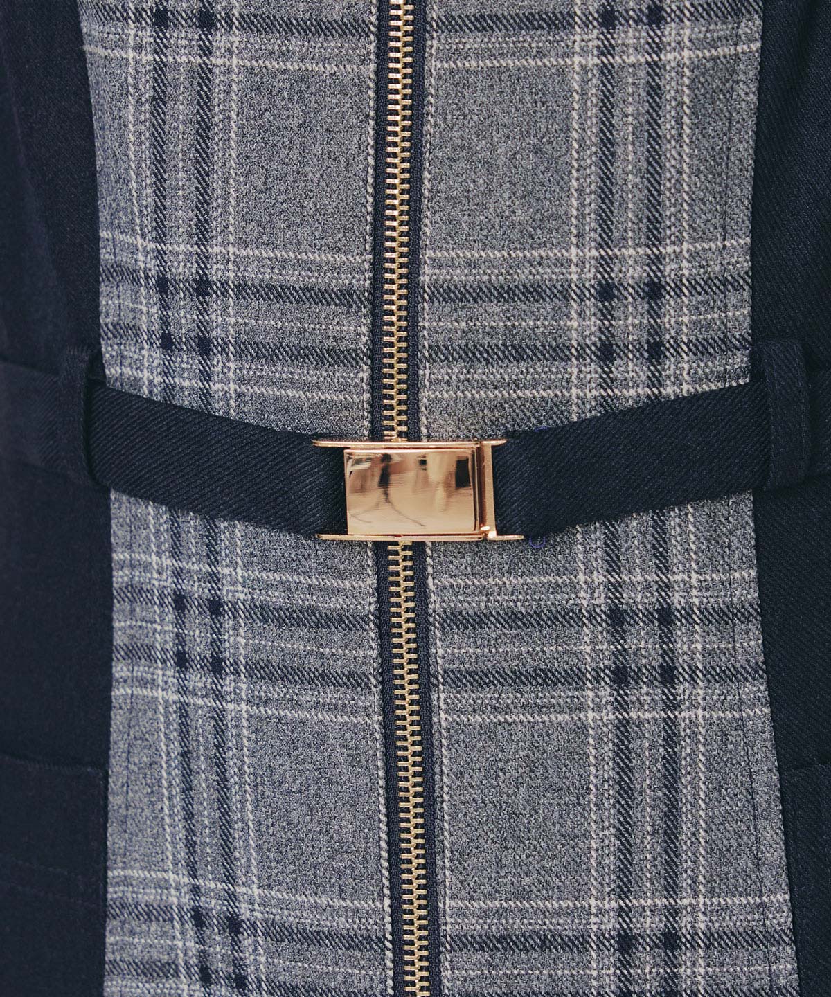 フロントジップバイカラーチェックワンピース