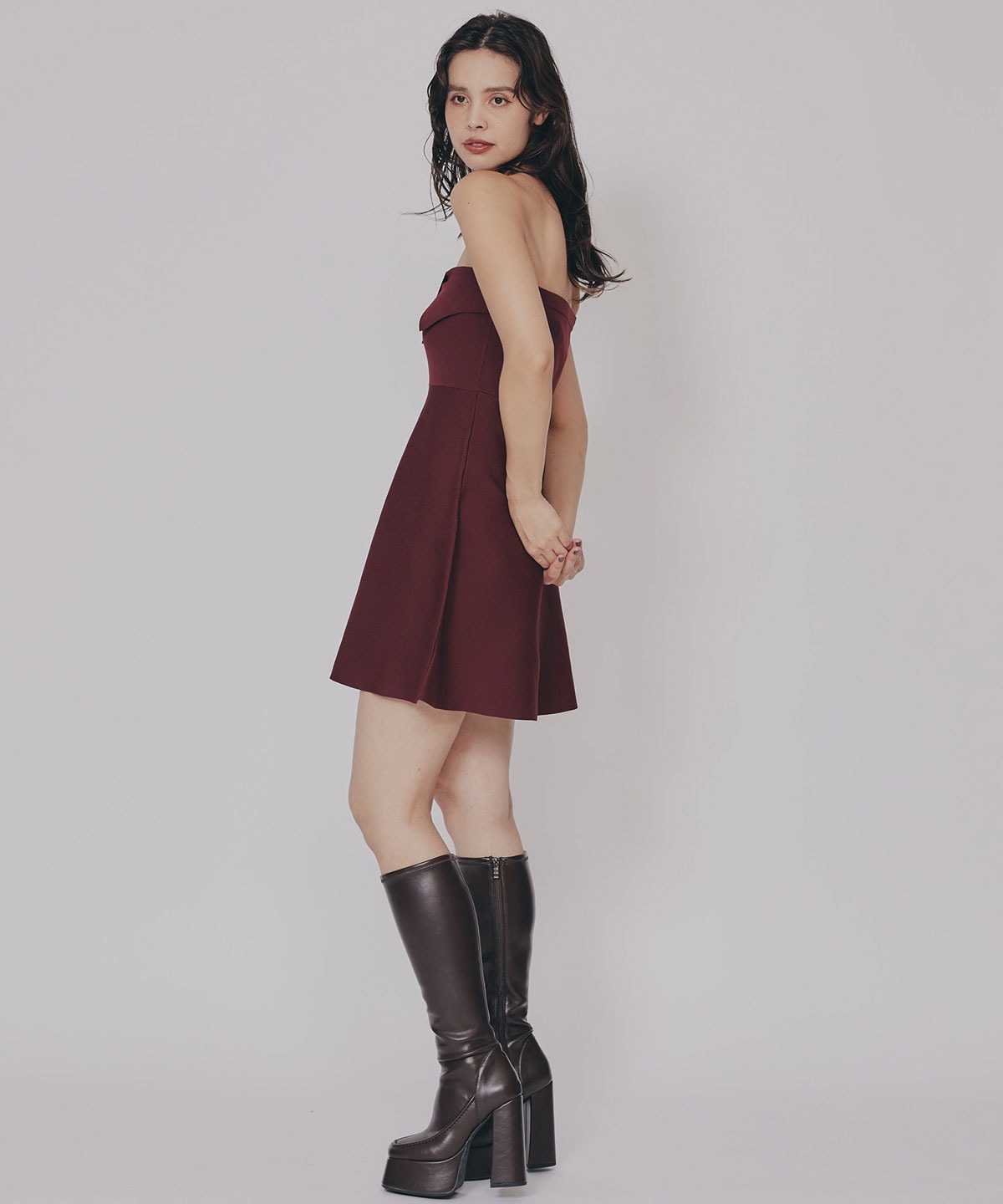 チェックショートシャツ×ニットミニワンピース