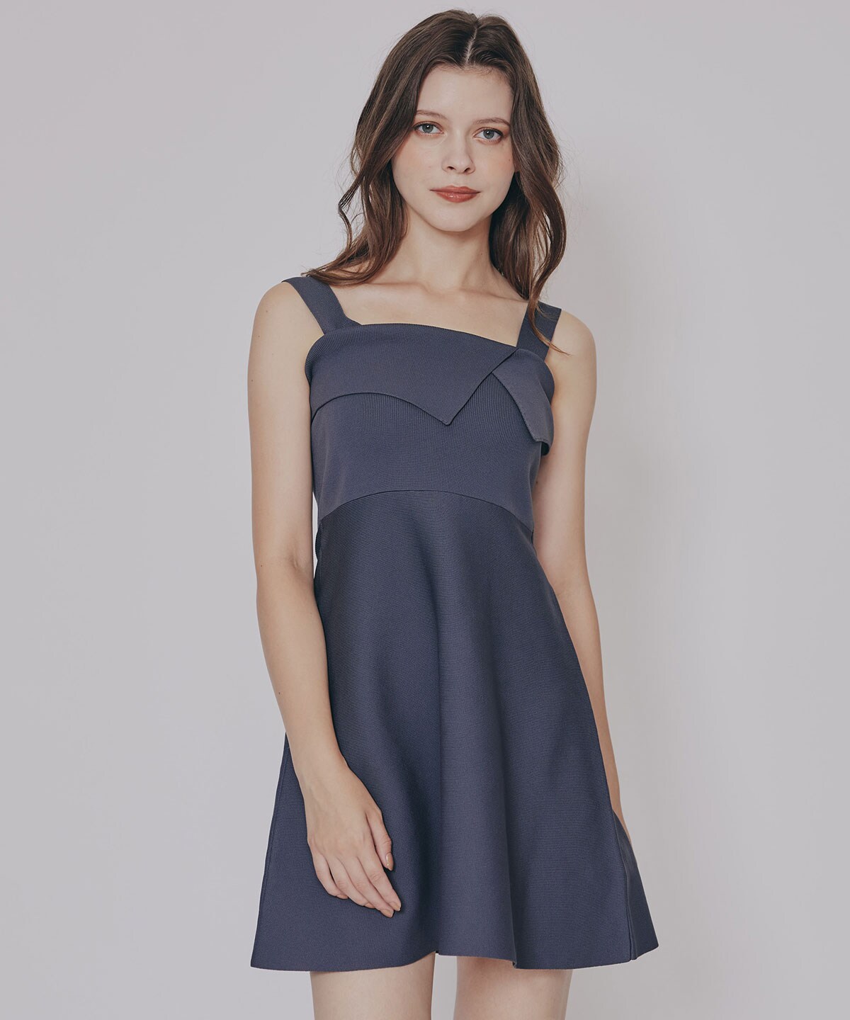 チェックショートシャツ×ニットミニワンピース