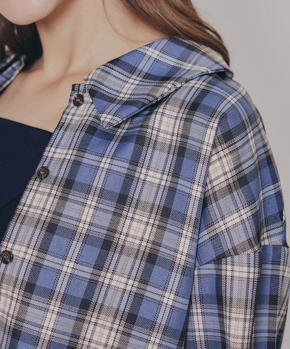 チェックショートシャツ×ニットミニワンピース