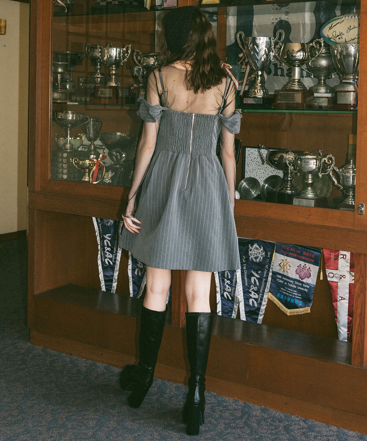 ストライプ2WAYフレアミニワンピース