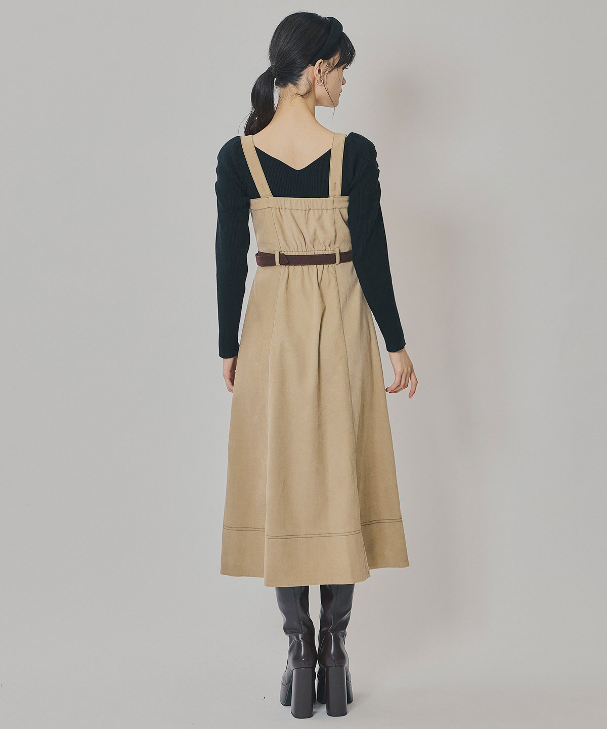 スエードライクショートジャケット×バイカラーワンピースセットアップ