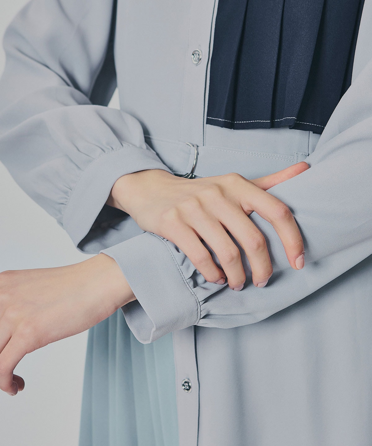 カラーブロックパネルアシメプリーツワンピース