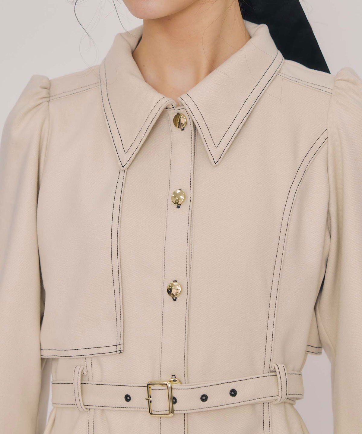 バイカラーステッチラインミニワンピース