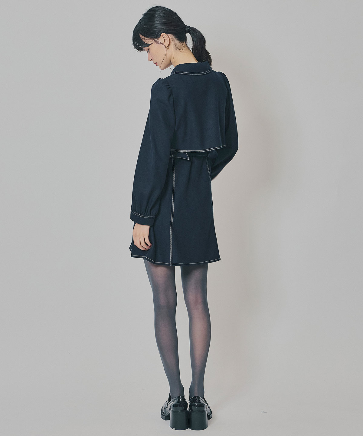 バイカラーステッチラインミニワンピース