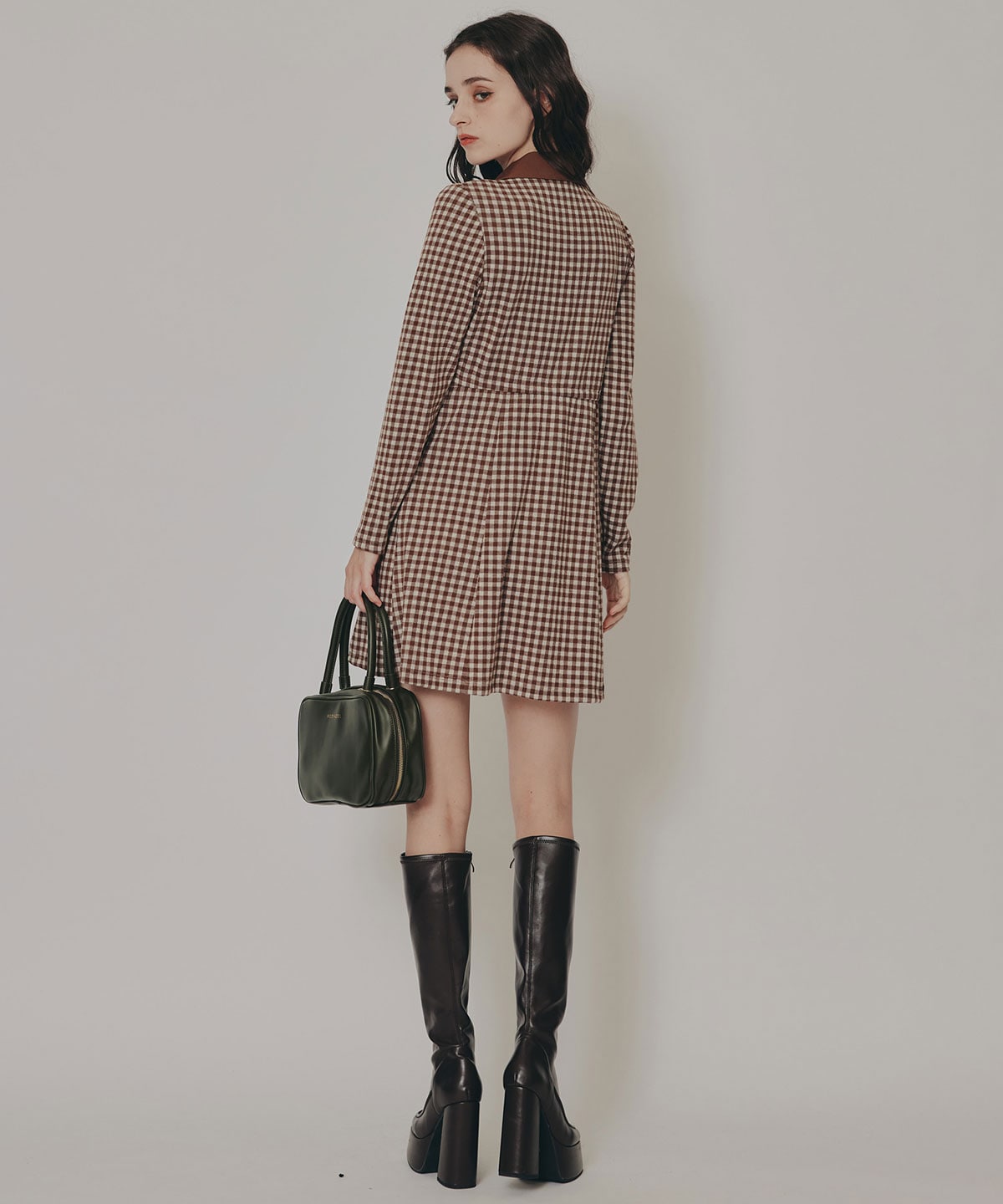 チェックバイカラーカットミニワンピース