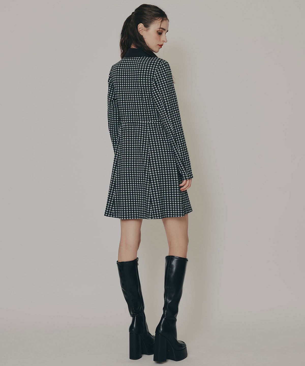 チェックバイカラーカットミニワンピース