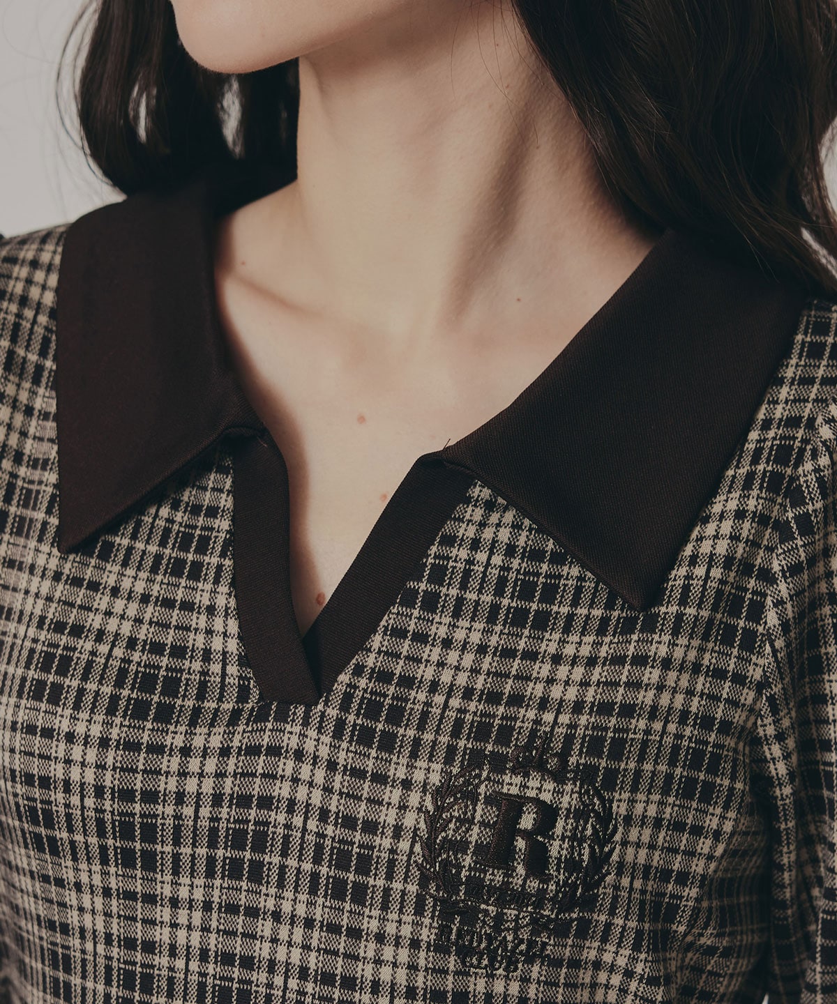 エンブレムサイドレースアップチェックワンピース