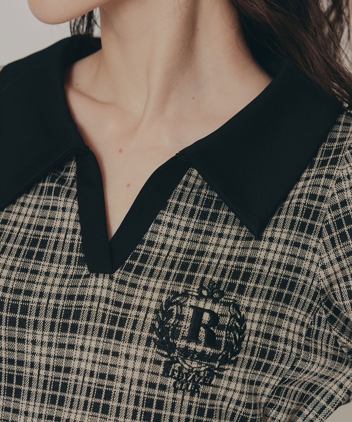 エンブレムサイドレースアップチェックワンピース