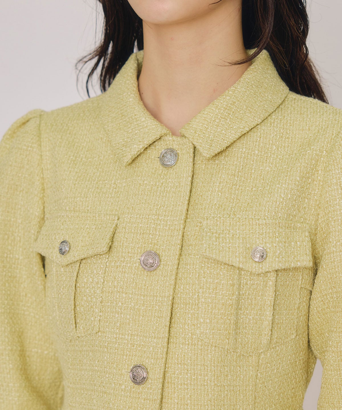 エンブレムボタンツイードシャツミニワンピース