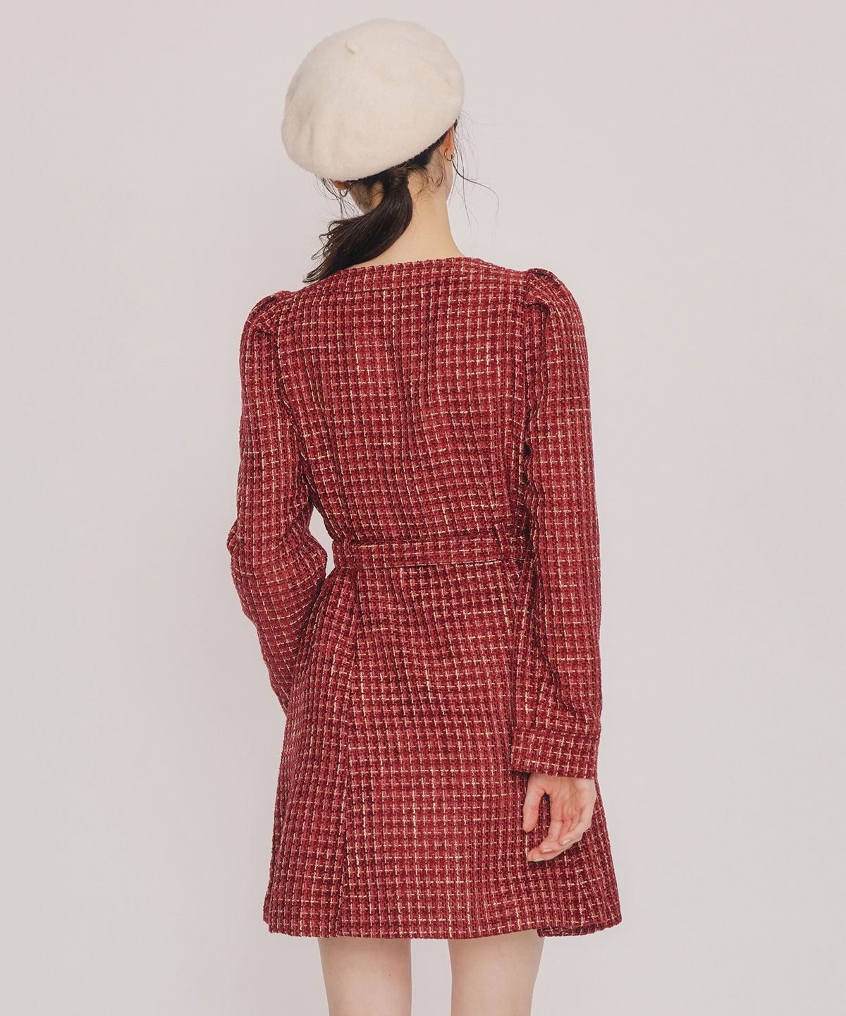 MIXツイードパフスリーブミニワンピース