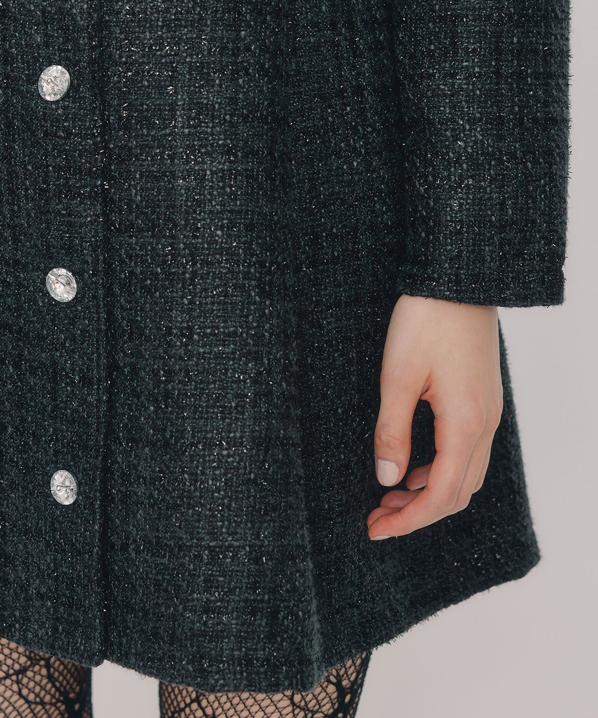 ビジューボタンファンシーツイードシャツミニワンピース