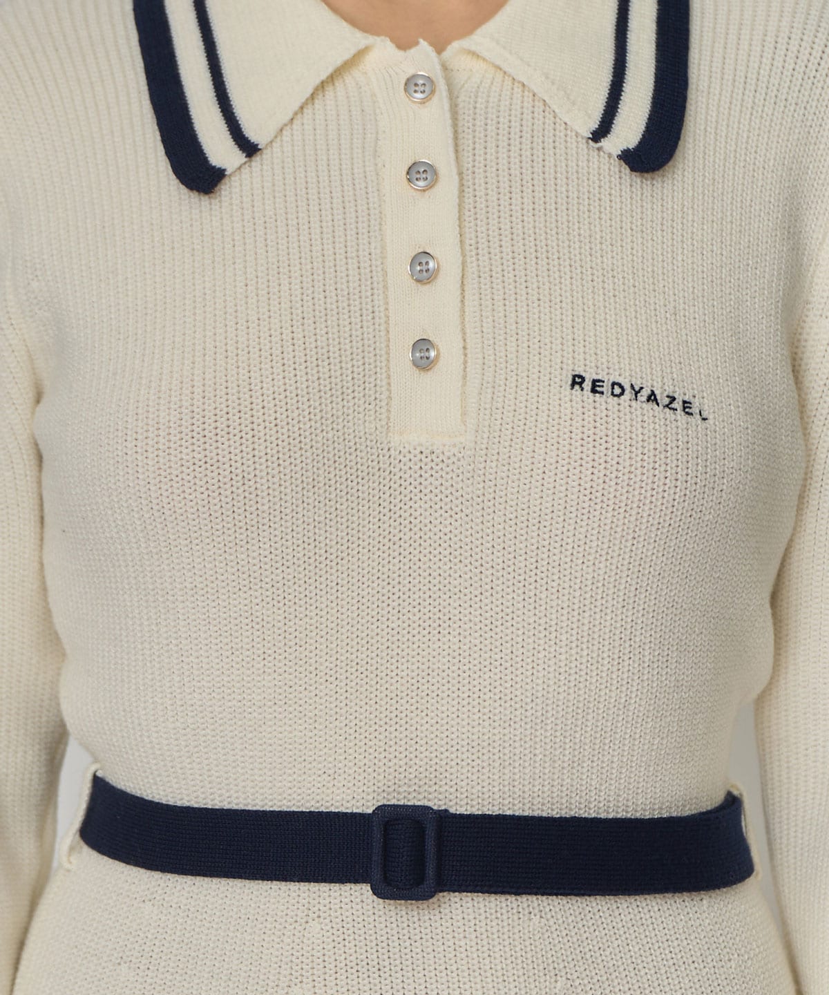 バイカラーポロニットロングスリーブミニワンピース