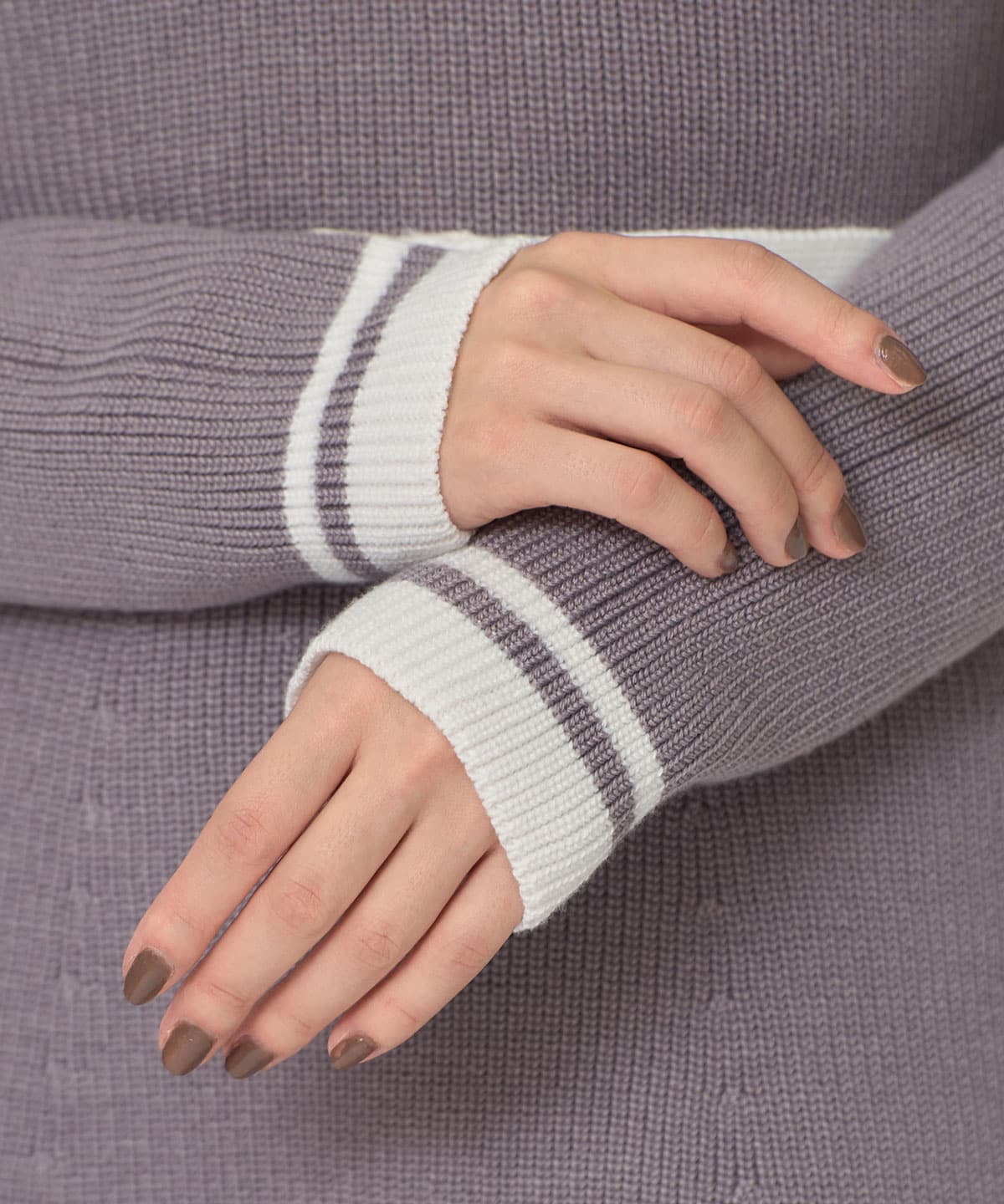 バイカラーポロニットロングスリーブミニワンピース