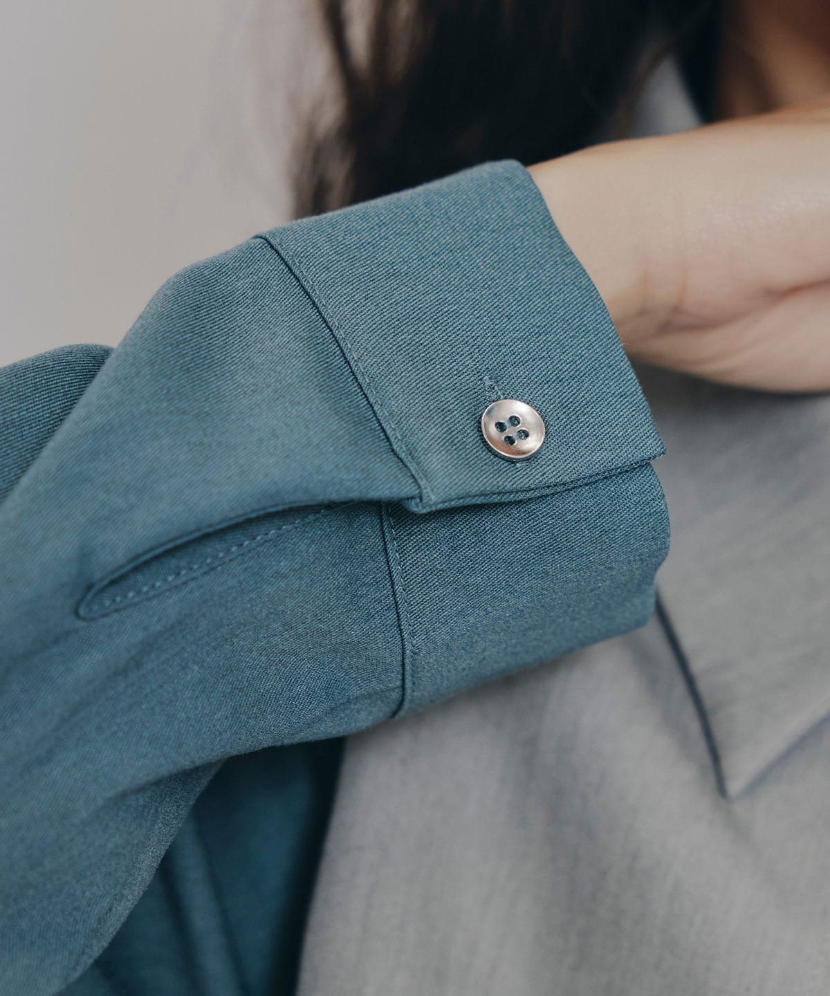 カラーブロッキングシャツロングフレアワンピース