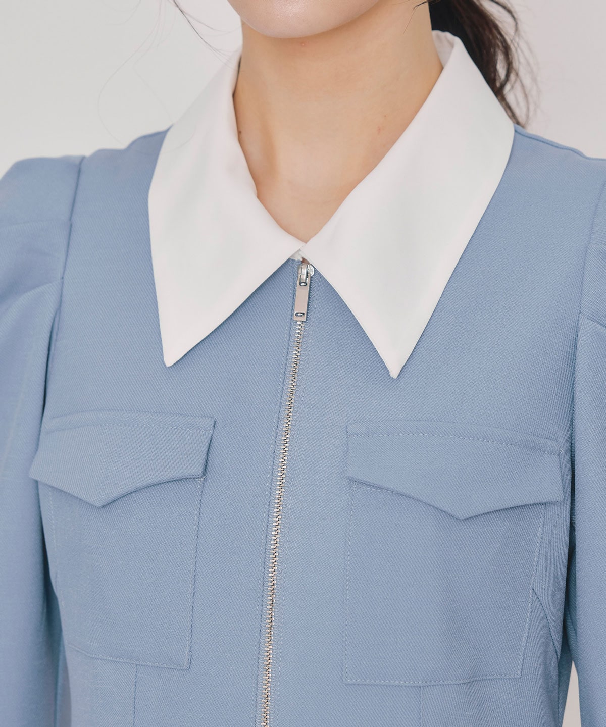 フロントZIPバイカラーロングワンピース