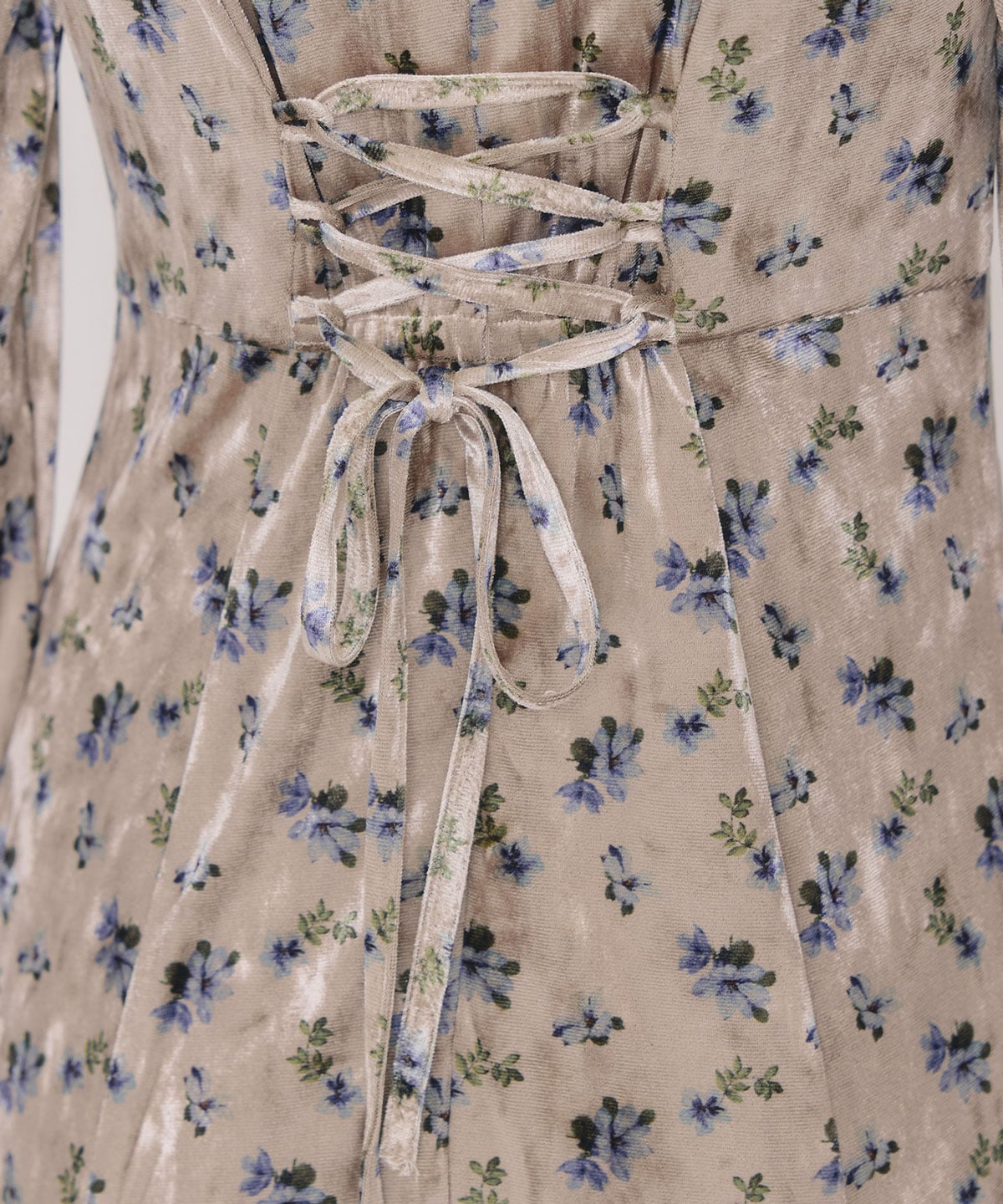 クロスリボンフラワーベロアロングワンピース