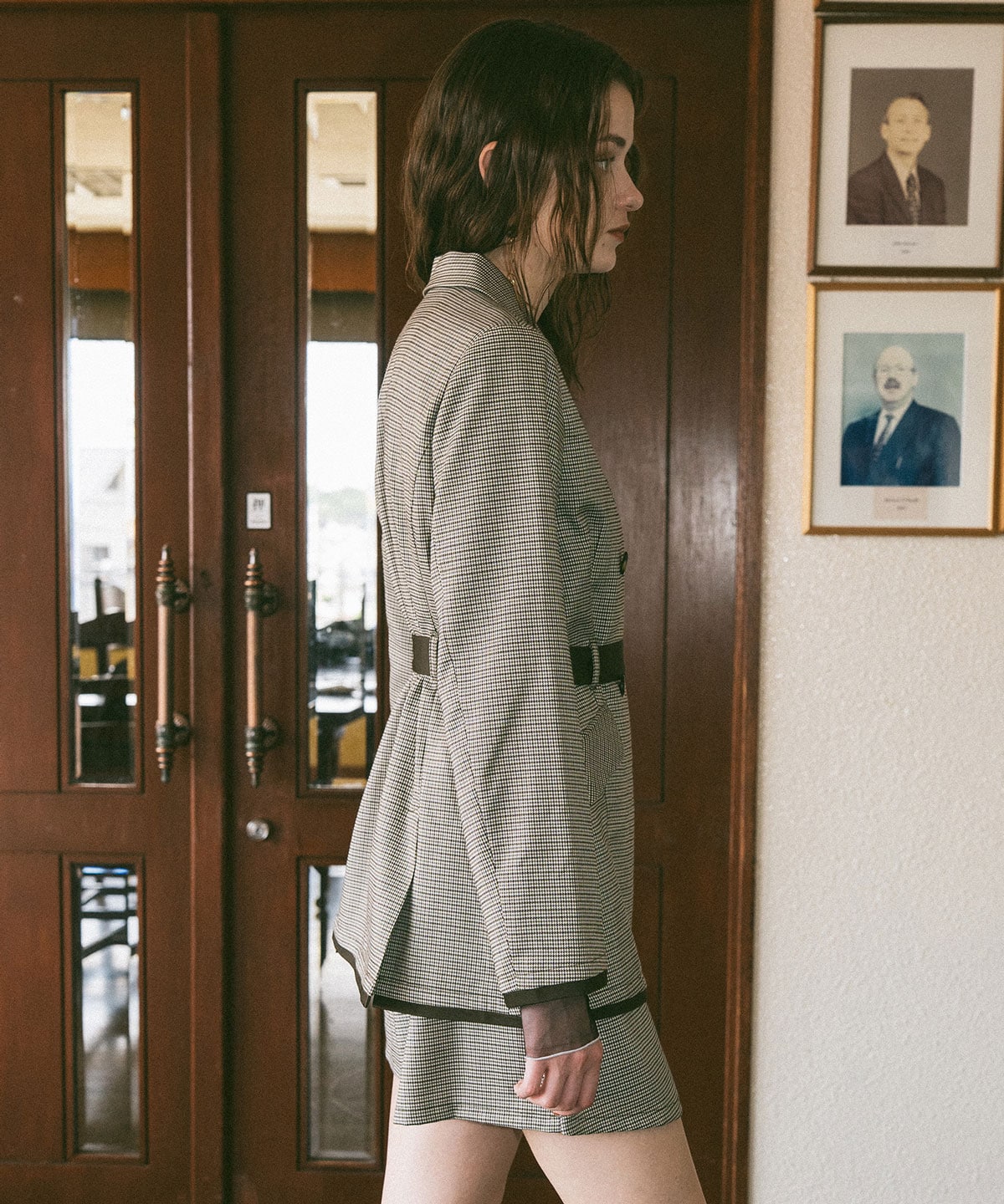 【セットアップ可能】グレンチェックダブルジャケット