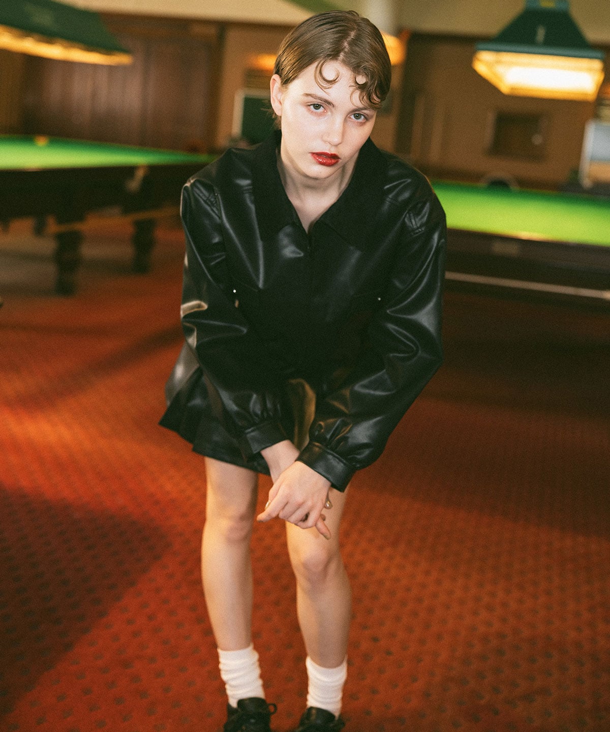 【セットアップ可能】フェイクレザージップブルゾン