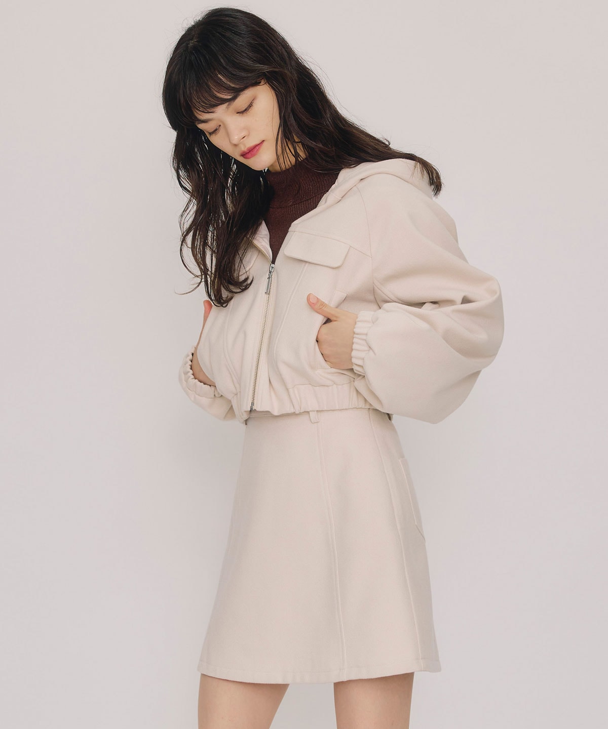 【セットアップ可能】ビッグスリーブフードショートブルゾン