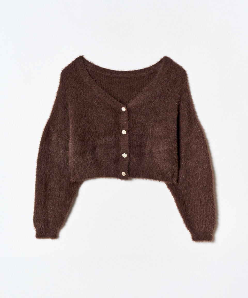 フェザーヤーンビジューボタンカーディガン