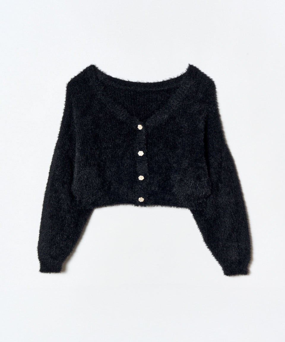 フェザーヤーンビジューボタンカーディガン