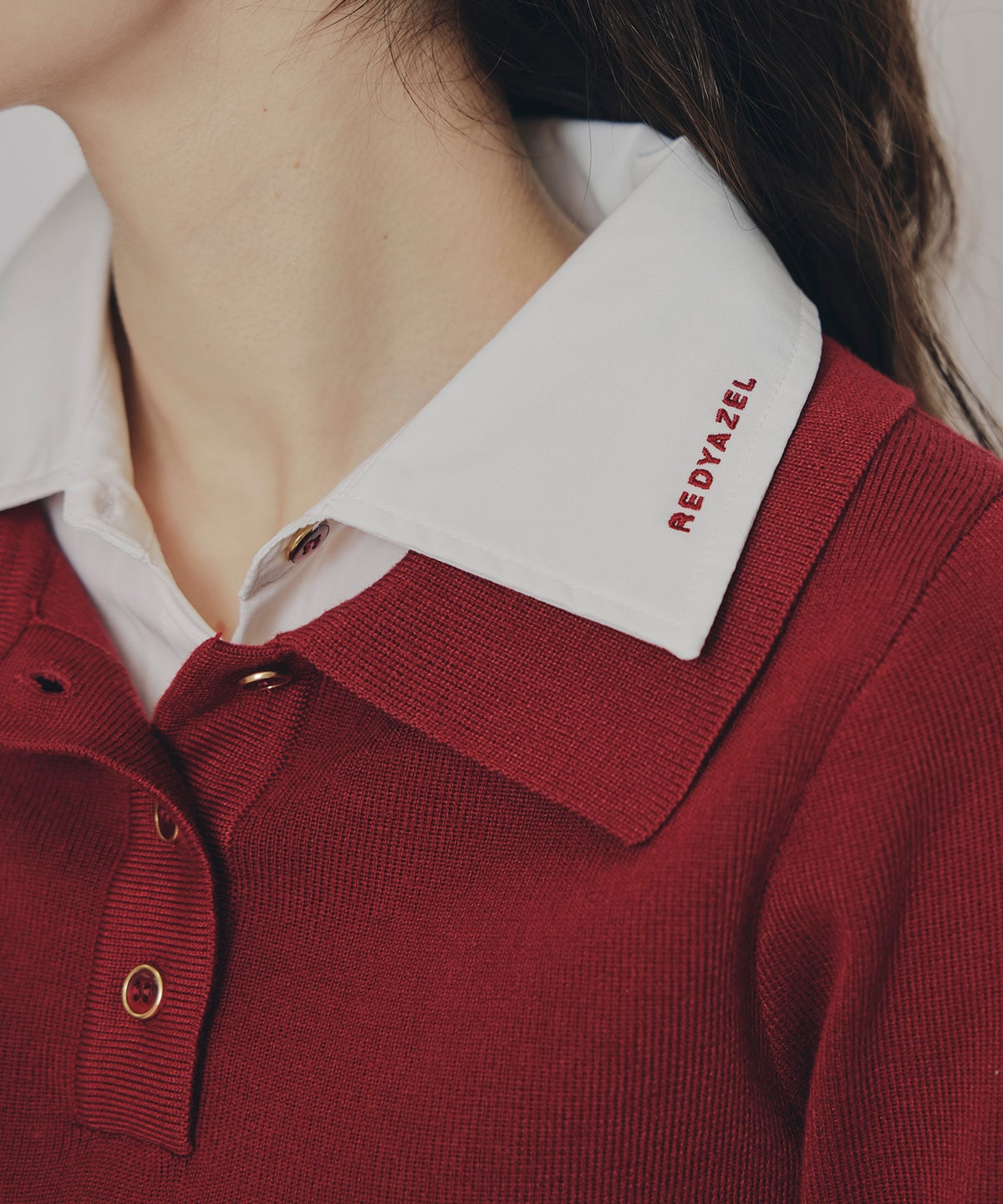 ダブルカラーポロニットトップス