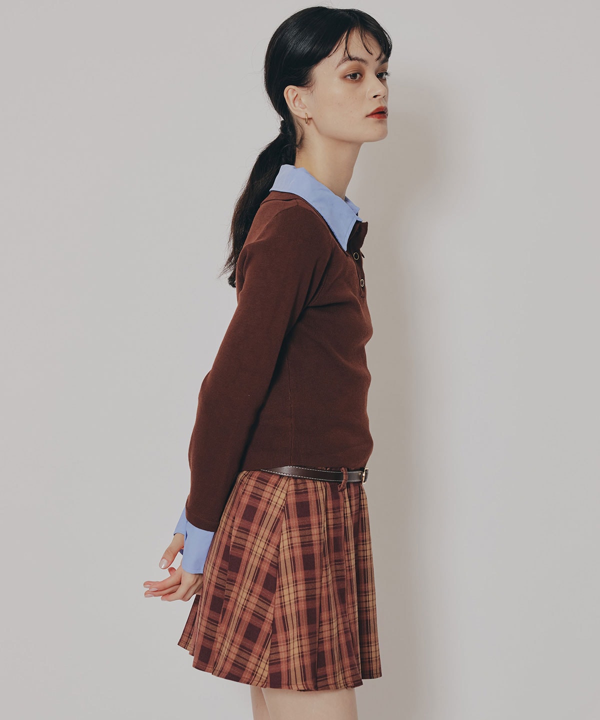 ダブルカラーポロニットトップス