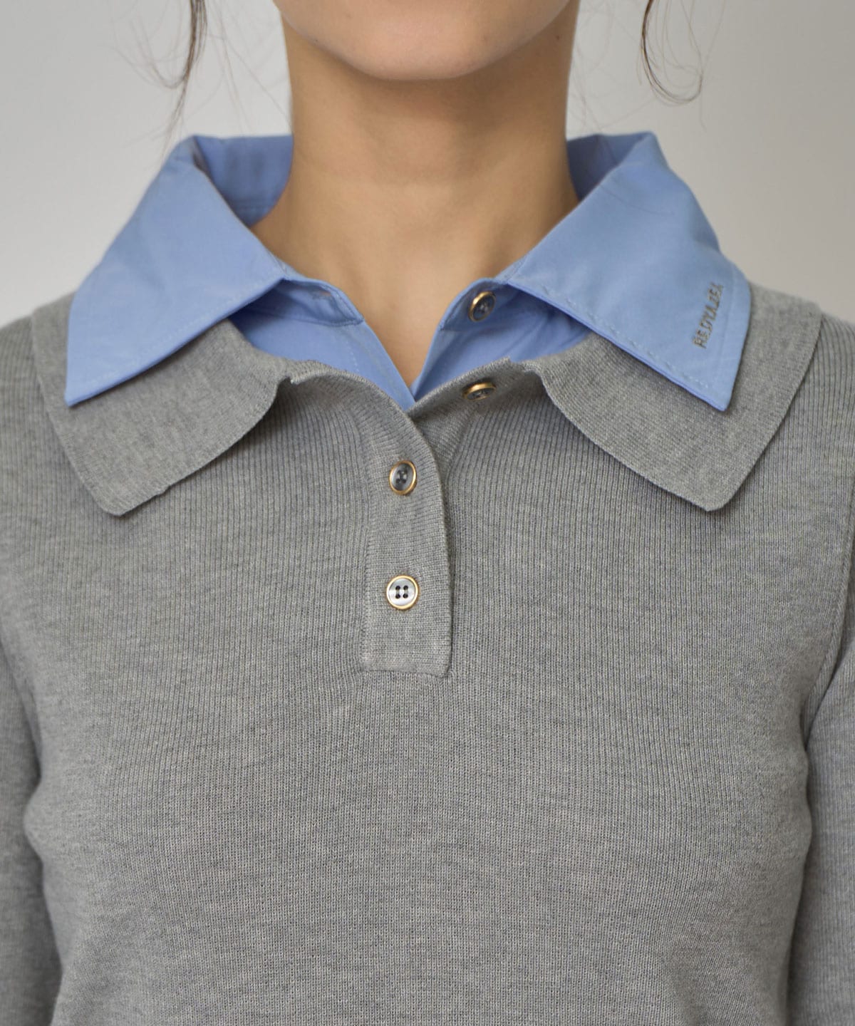 ダブルカラーポロニットトップス