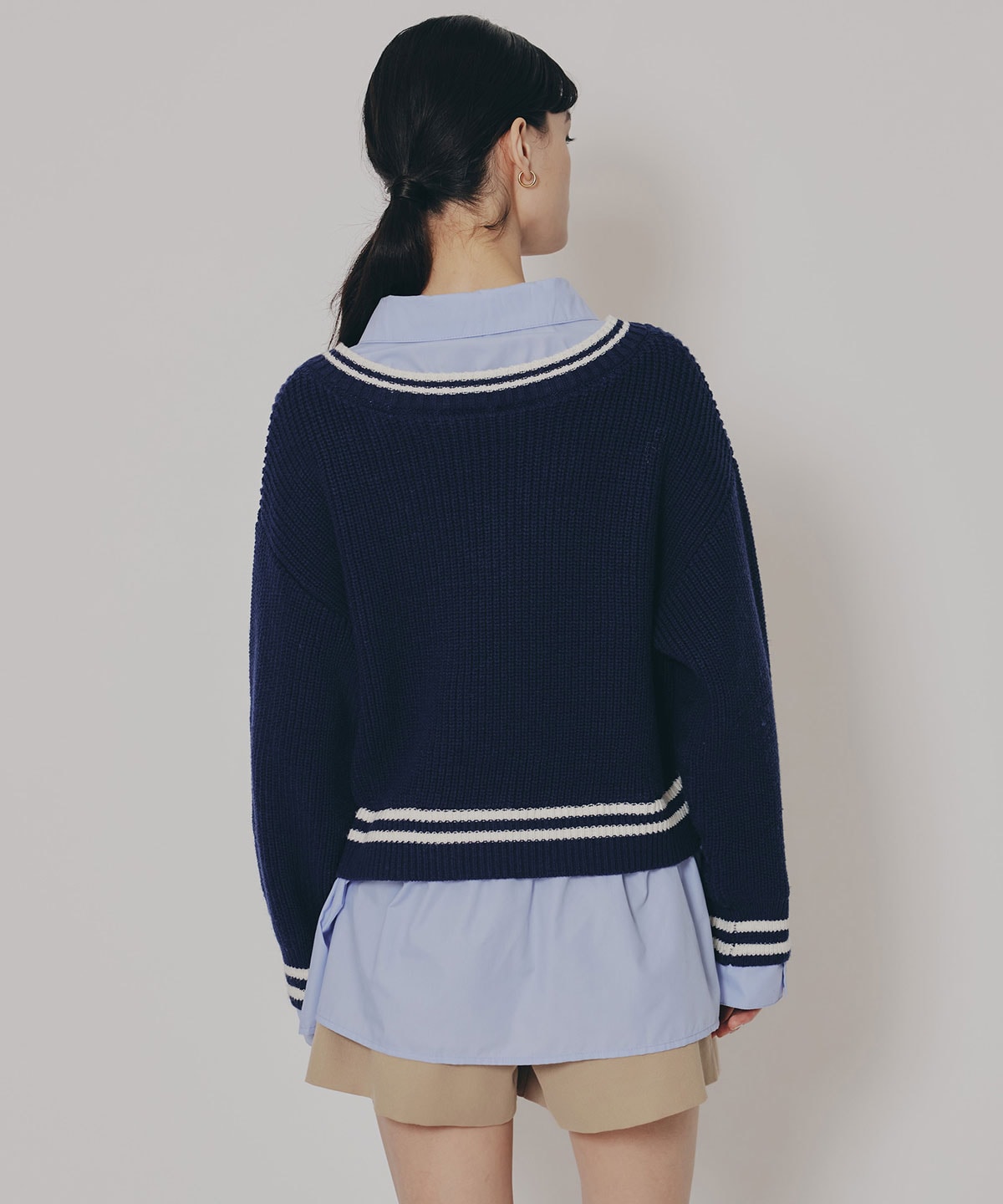 レイヤードシャツドッキングニットプルオーバー