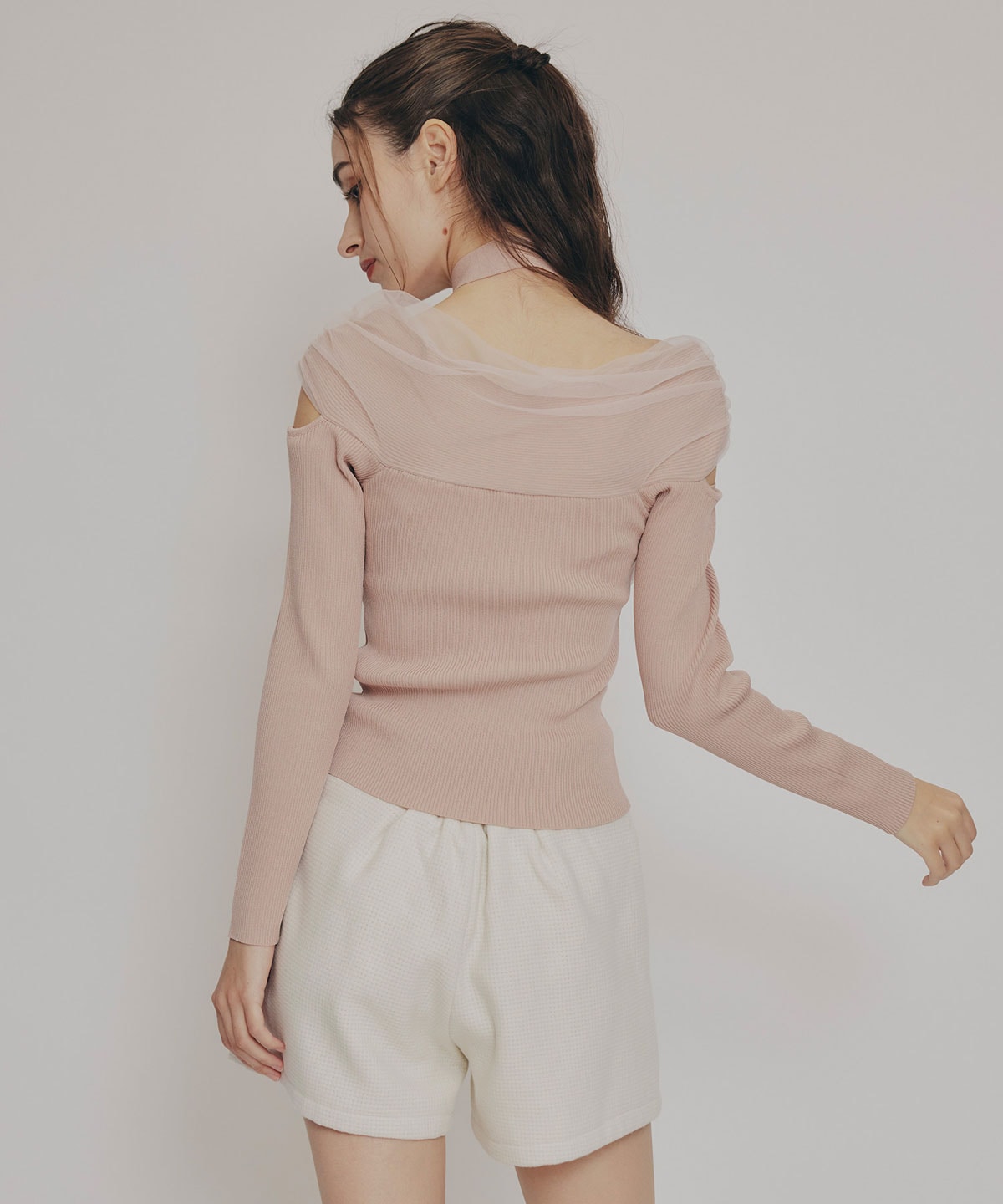 チョーカークロスチュールニットトップス