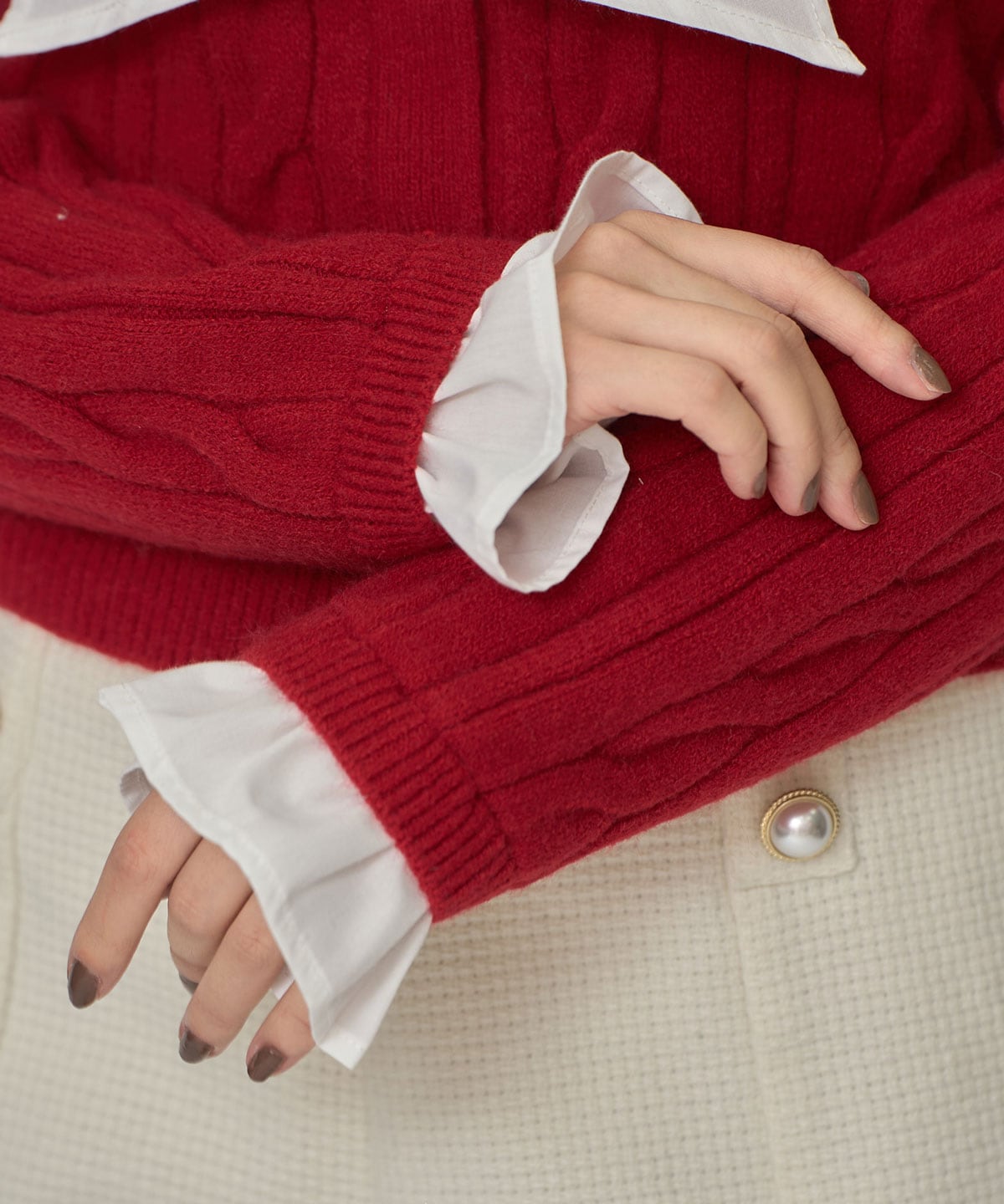 ボウタイケーブルニットプルオーバー