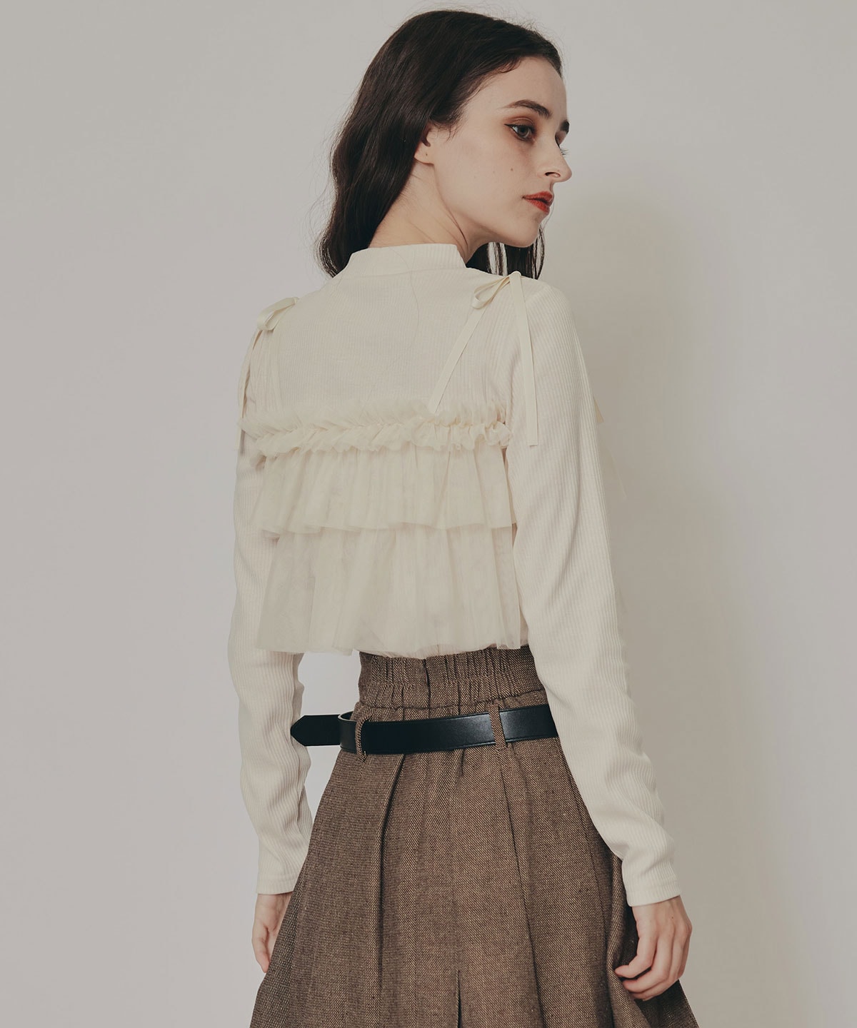 リボンチュールフリルビスチェニットトップス