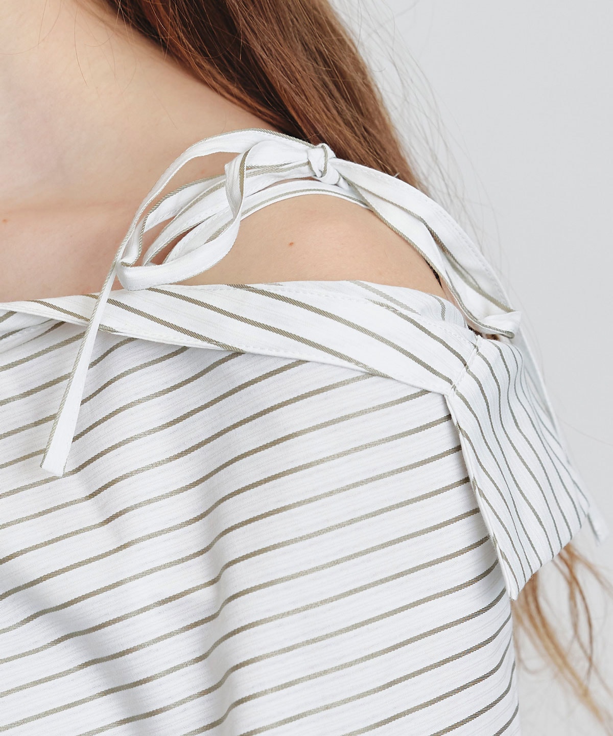 ベアレイヤードストライプバルーンオフショルブラウス