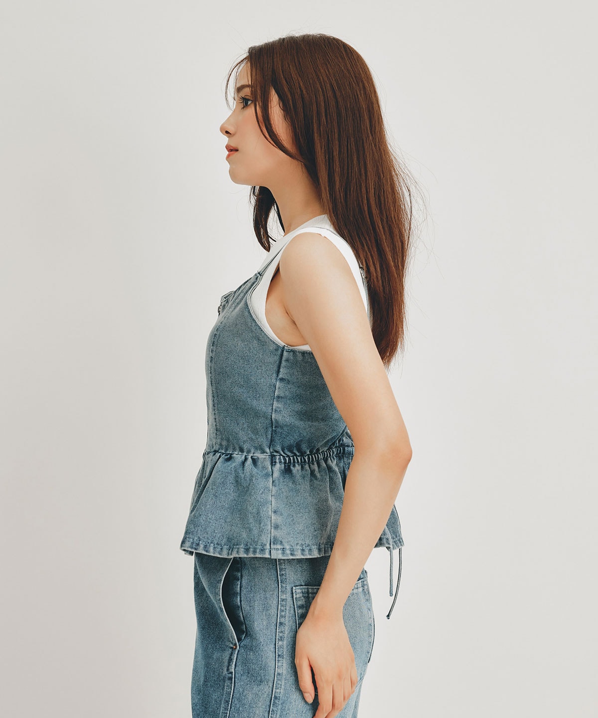 【Vintage Denim Series】ヴィンテージウォッシュバックレースアップデニムビスチェ