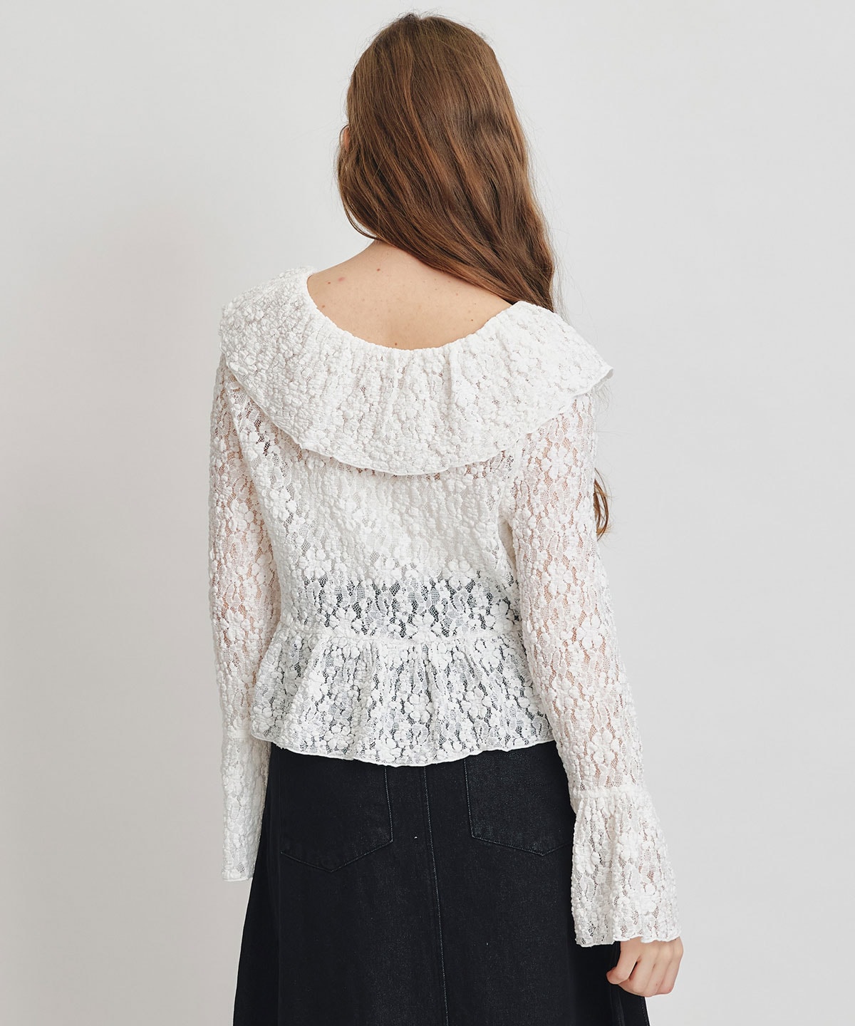 レースフリルカラーショートカーディガン